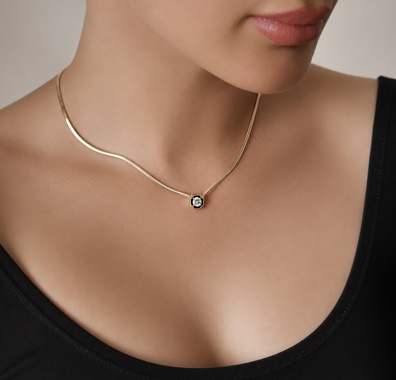 14K Gold Snake  Necklace Herringbone Chin for Women