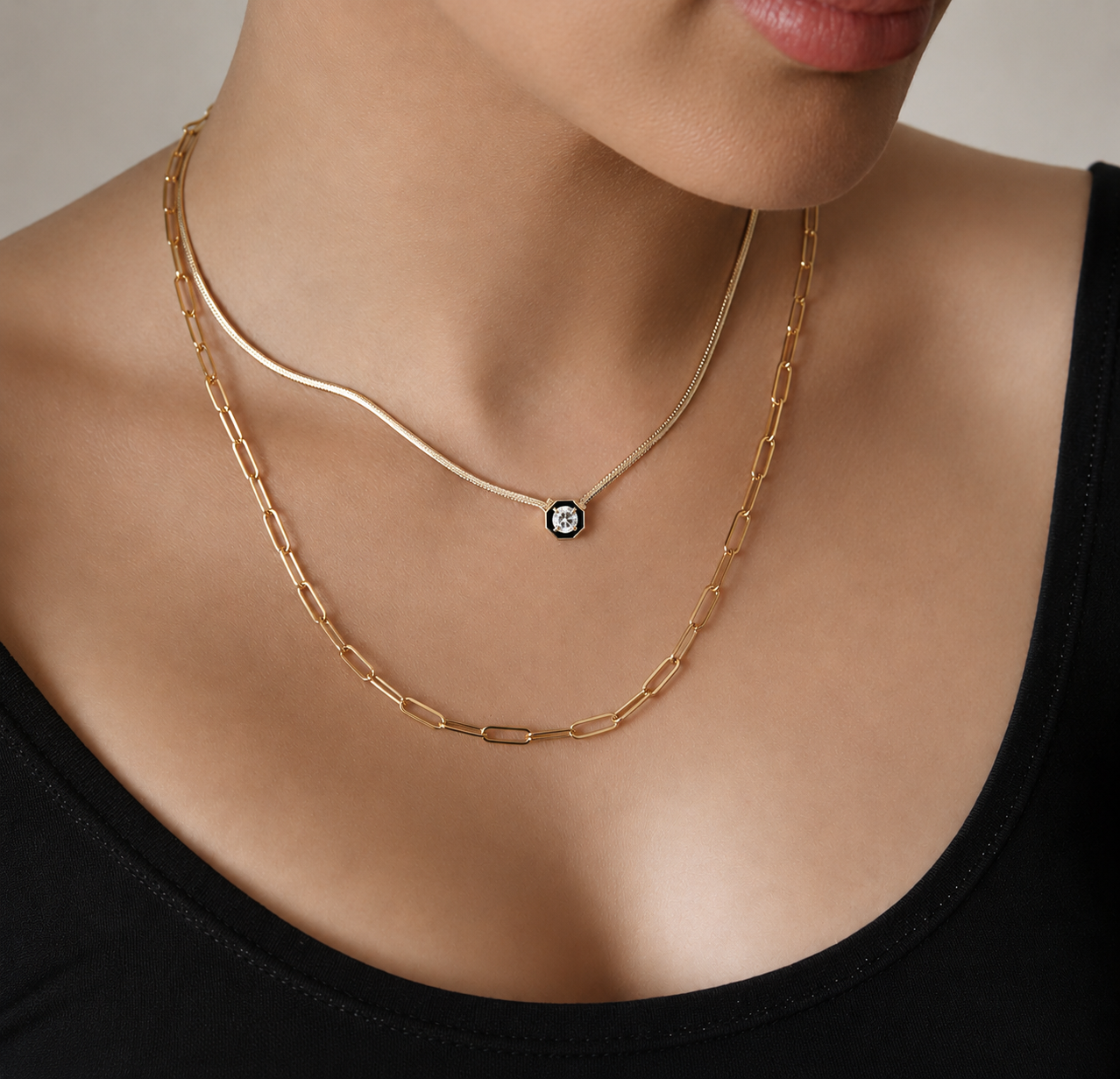 14K Gold Snake  Necklace Herringbone Chin for Women