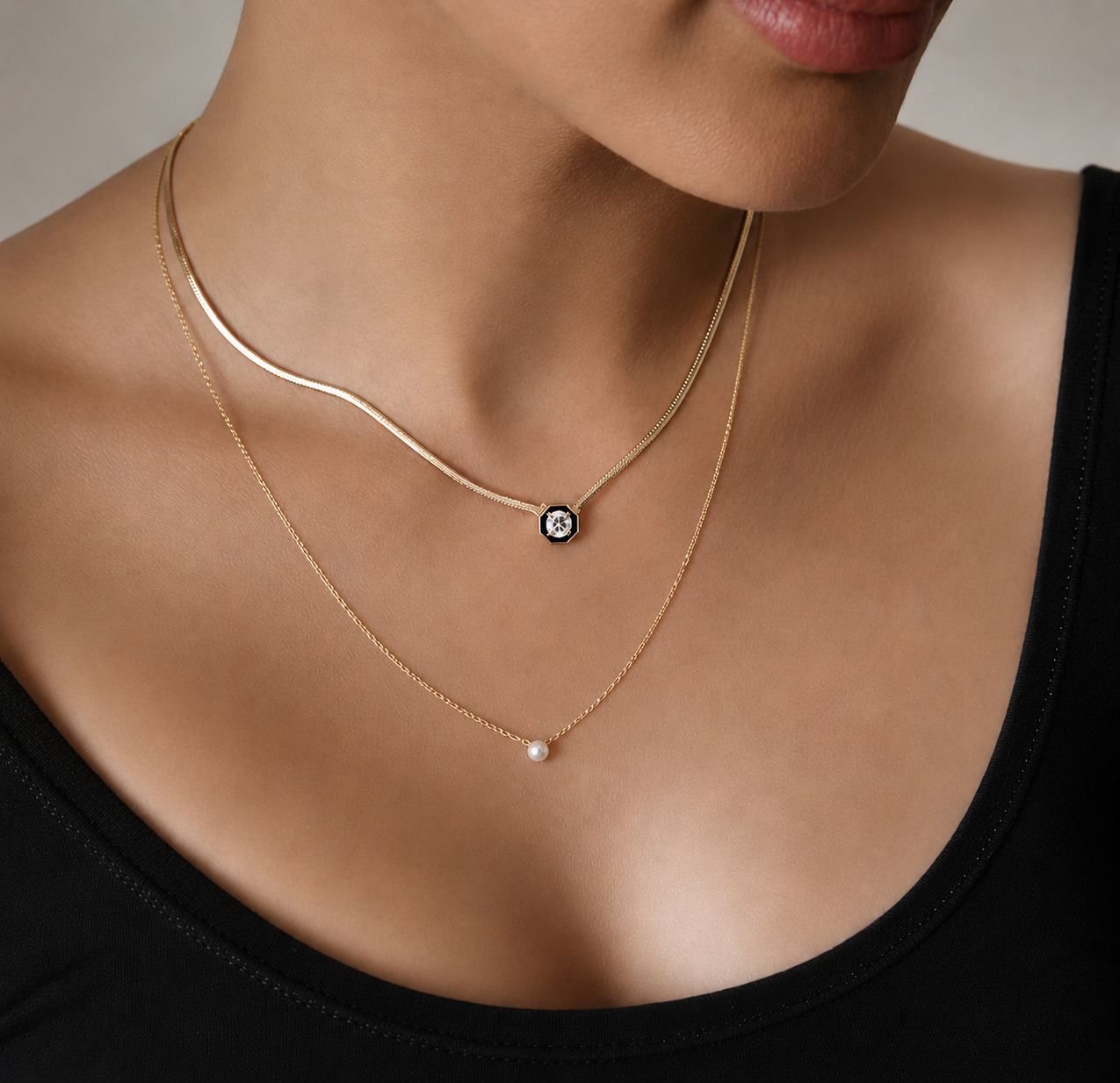 14K Gold Snake  Necklace Herringbone Chin for Women