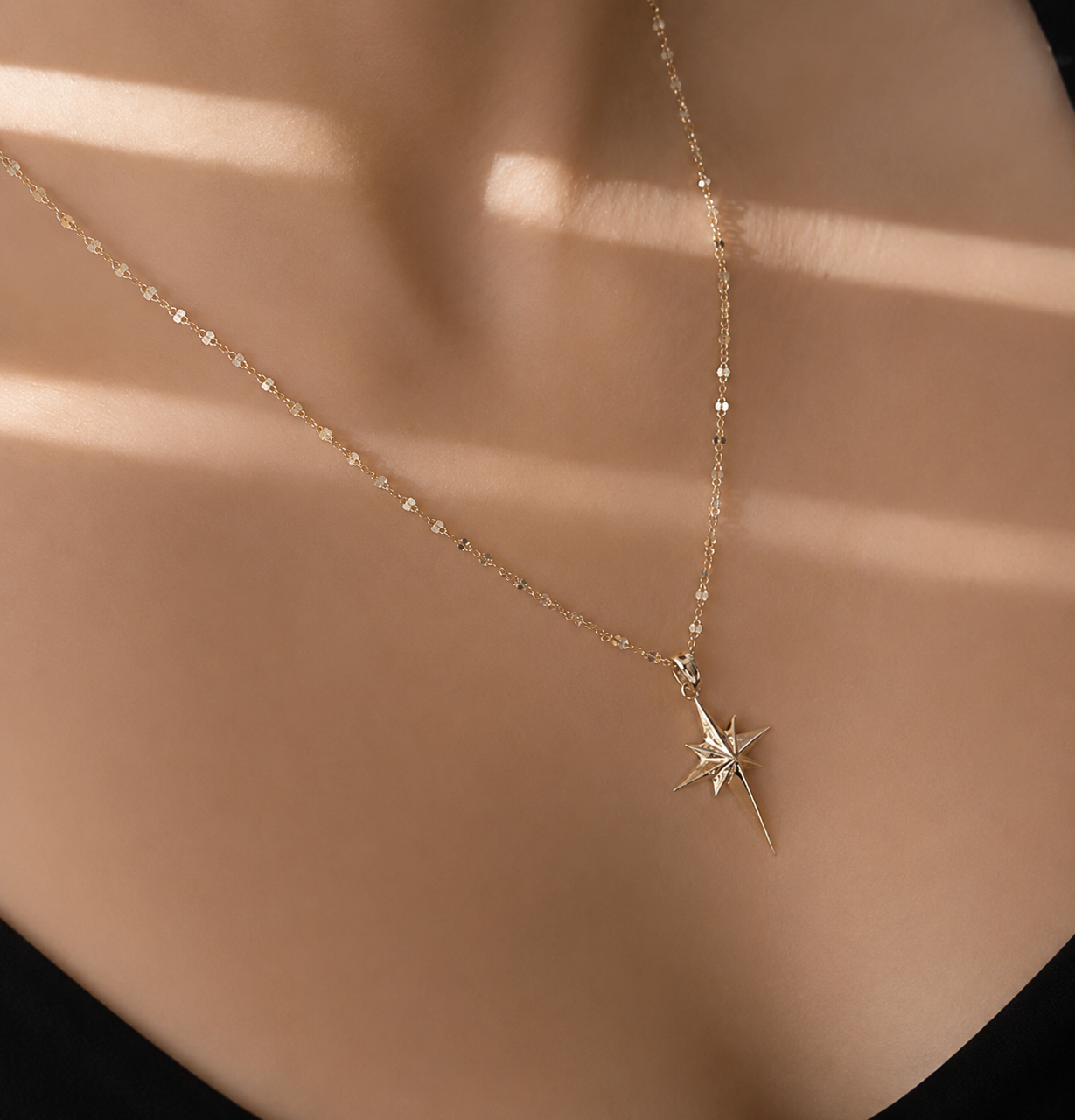 14K Gold North Star Necklace | Celestial Star Pendant Necklace for Women