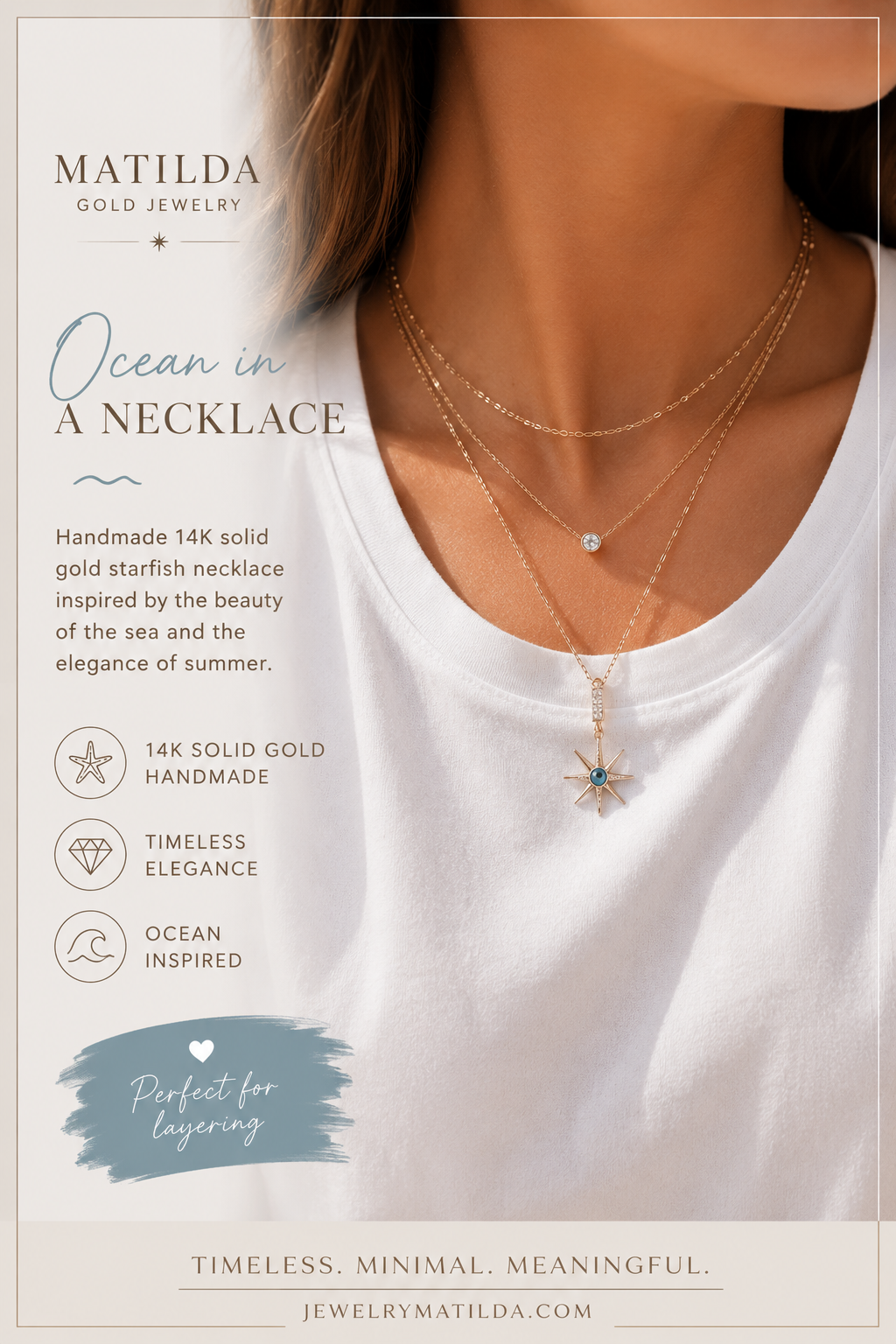 14K Solid Gold Starfish Necklace