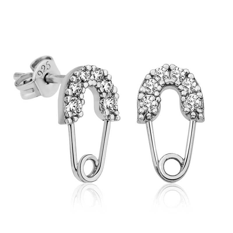 Sterling Silver Safety Pin Earrings for Women