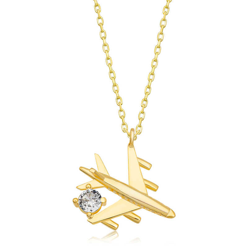 14K Gold Plated 925 Sterling Silver Airplane Necklace