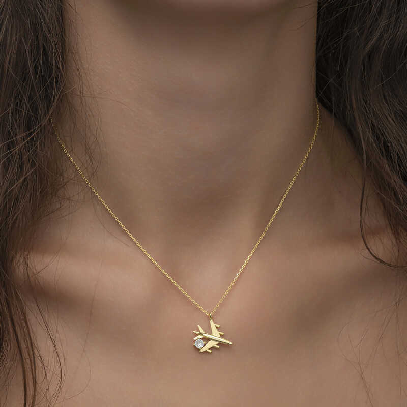 14K Gold Plated 925 Sterling Silver Airplane Necklace