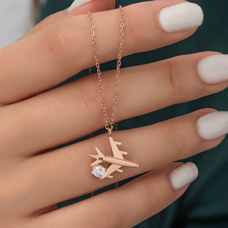 14K Gold Plated 925 Sterling Silver Airplane Necklace