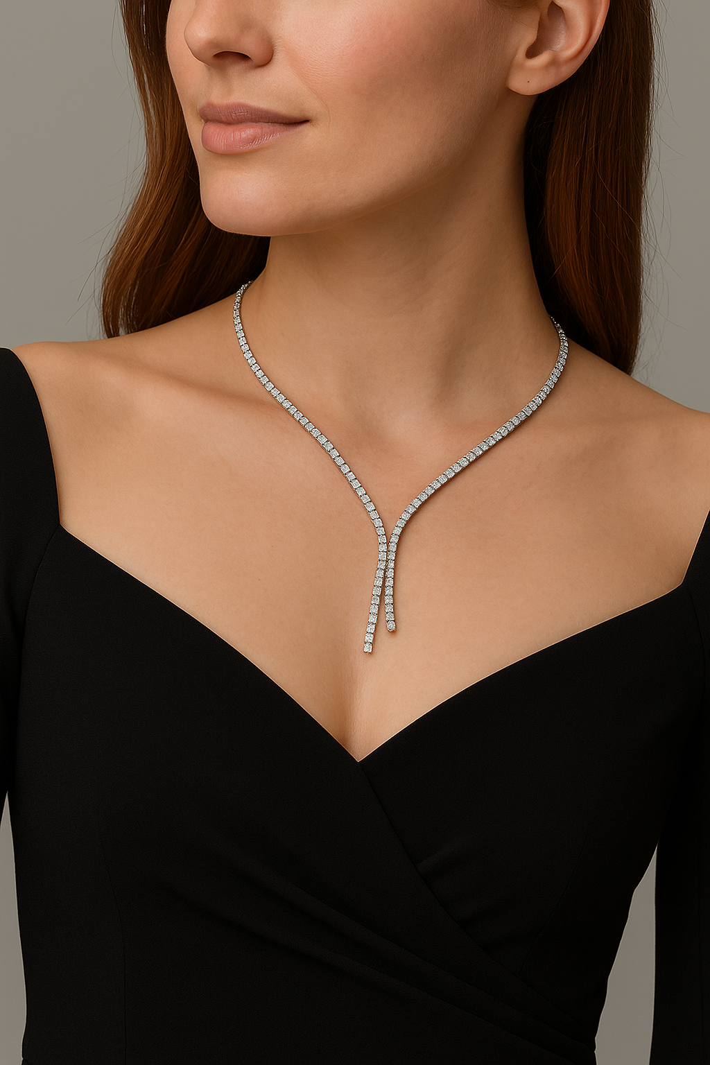 Y Drop Tennis Necklace 925 Sterling Silver