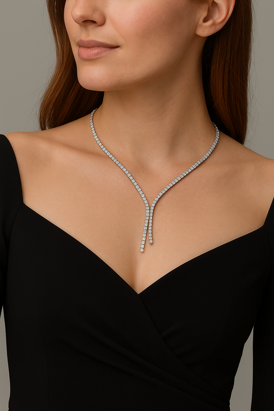 925 Sterling Silver Y Shaped Tennis Necklace
