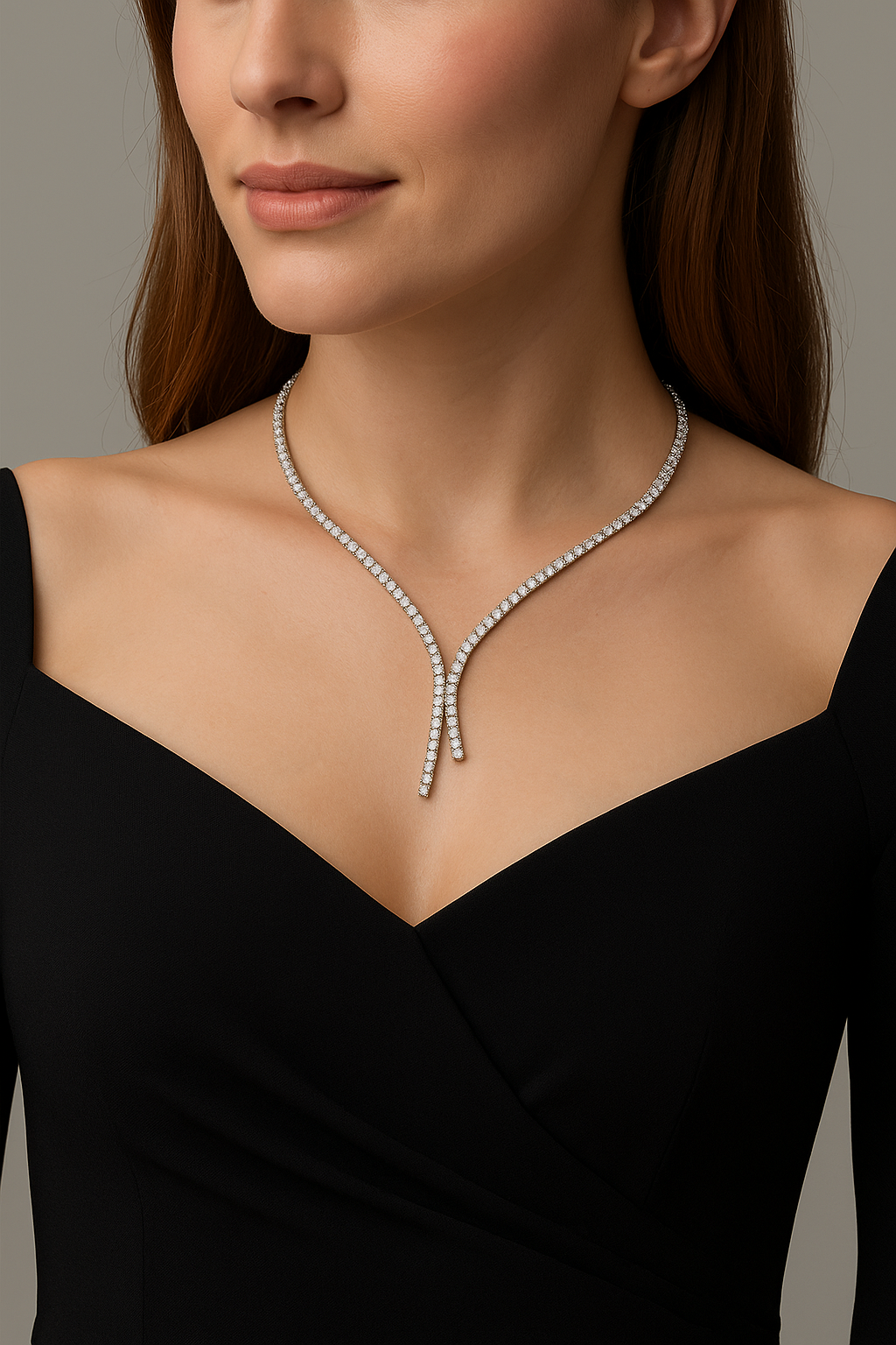 Y Drop Tennis Necklace 925 Sterling Silver