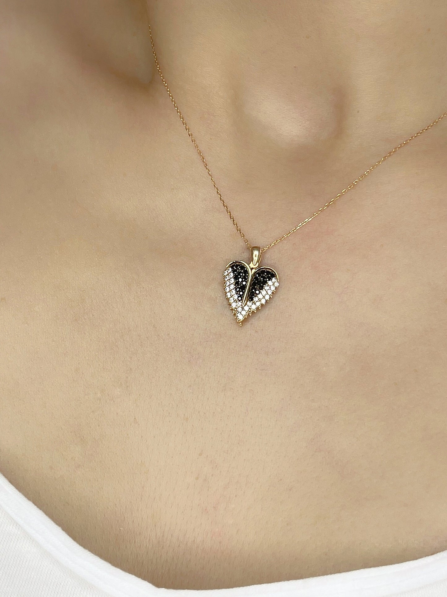 14k Solid Gold Valentine Gift Gold, Open Angel Wing Heart Pendant