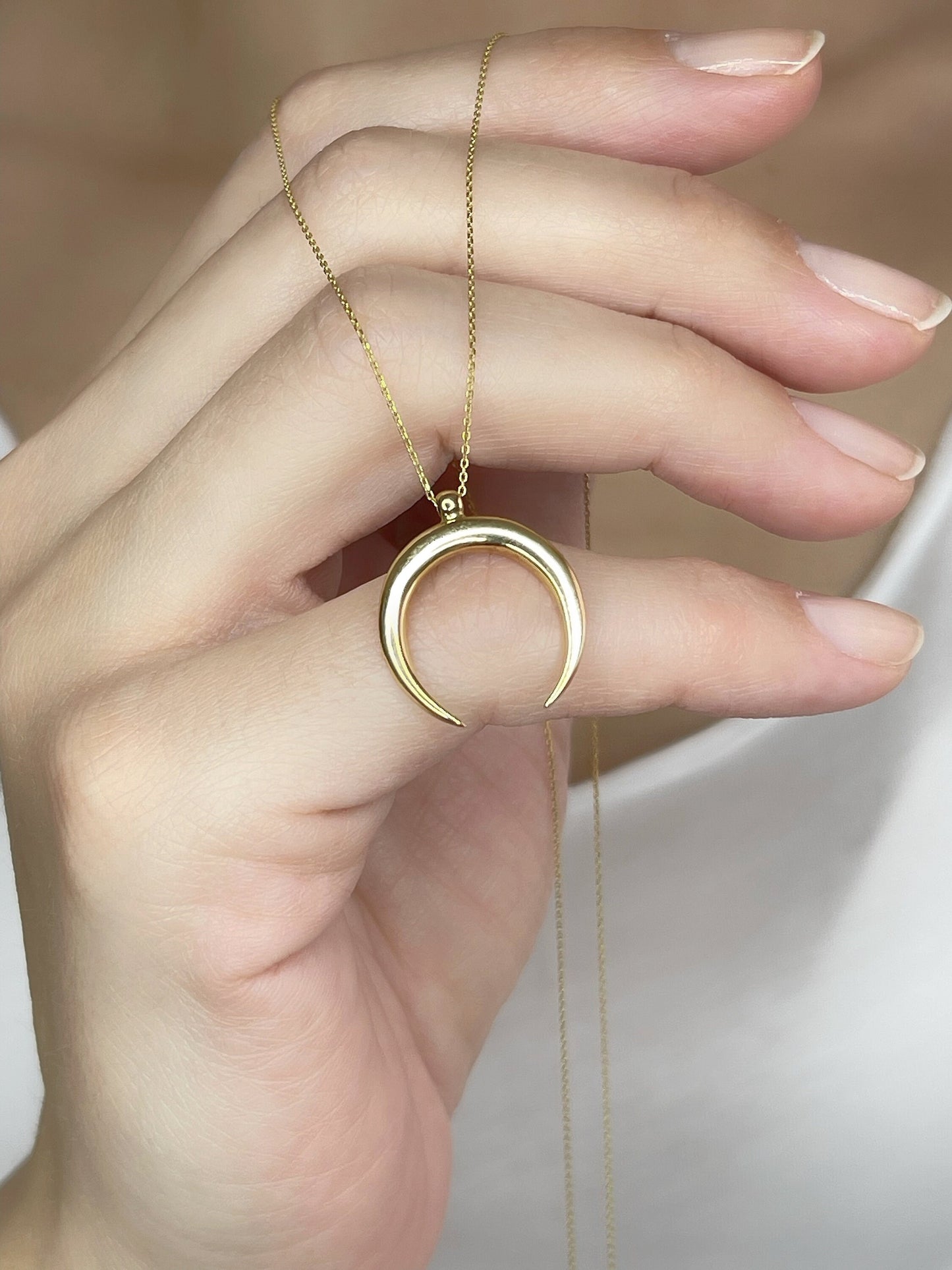 14k Solid Gold Moon Necklace,Real Gold Crescent Necklace