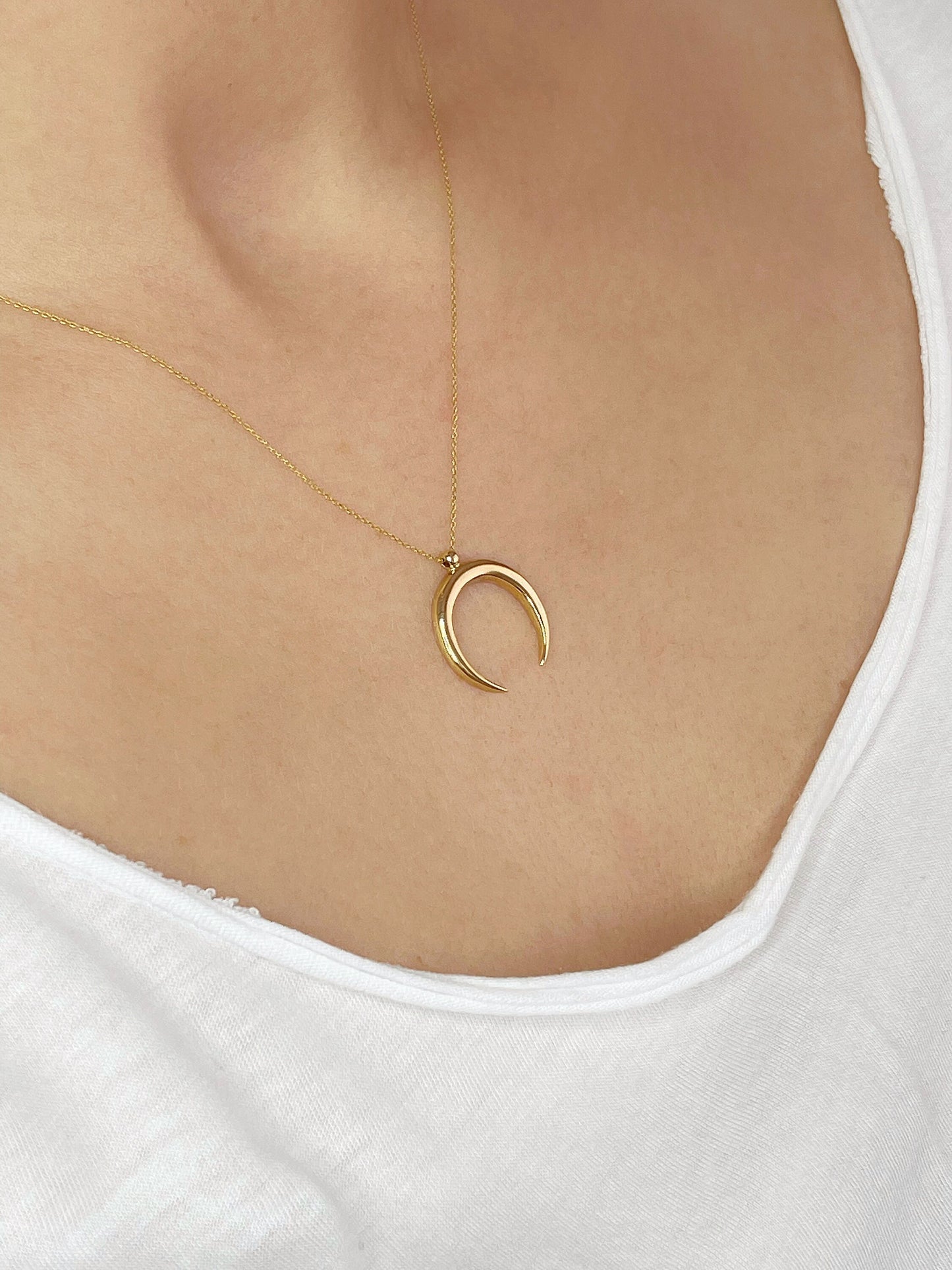 14k Solid Gold Moon Necklace,Real Gold Crescent Necklace