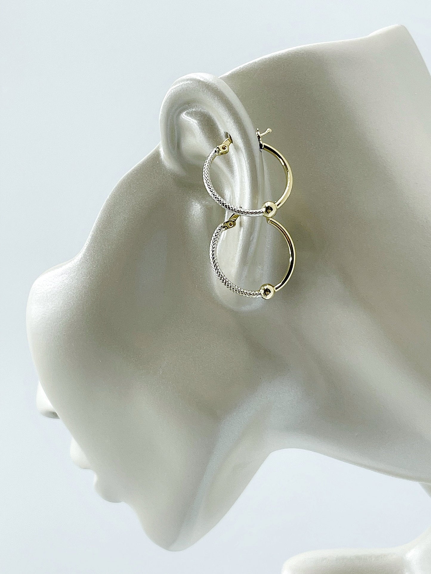 14k Solid Gold Two Tone Hoop Earrings