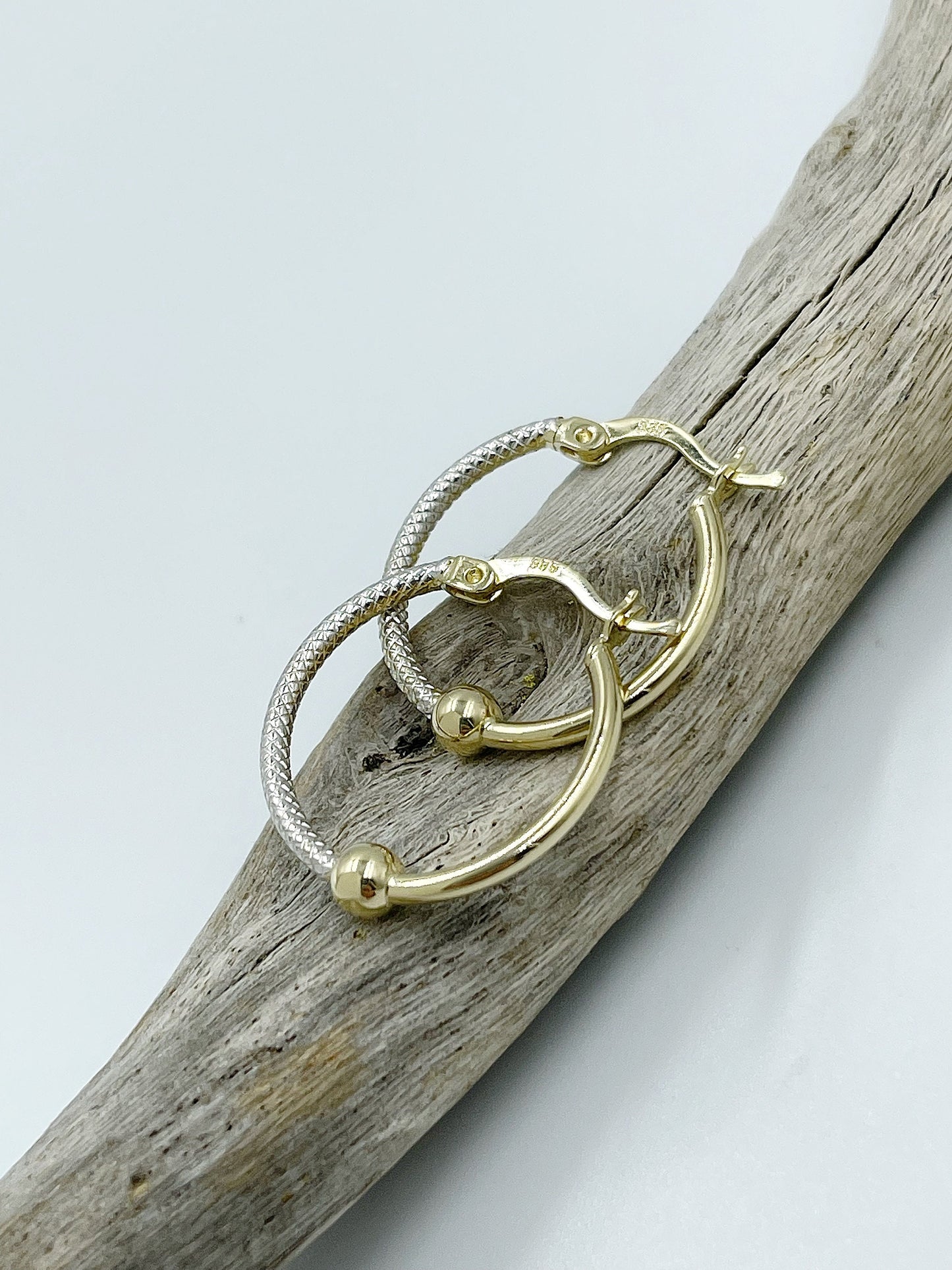 14k Solid Gold Two Tone Hoop Earrings