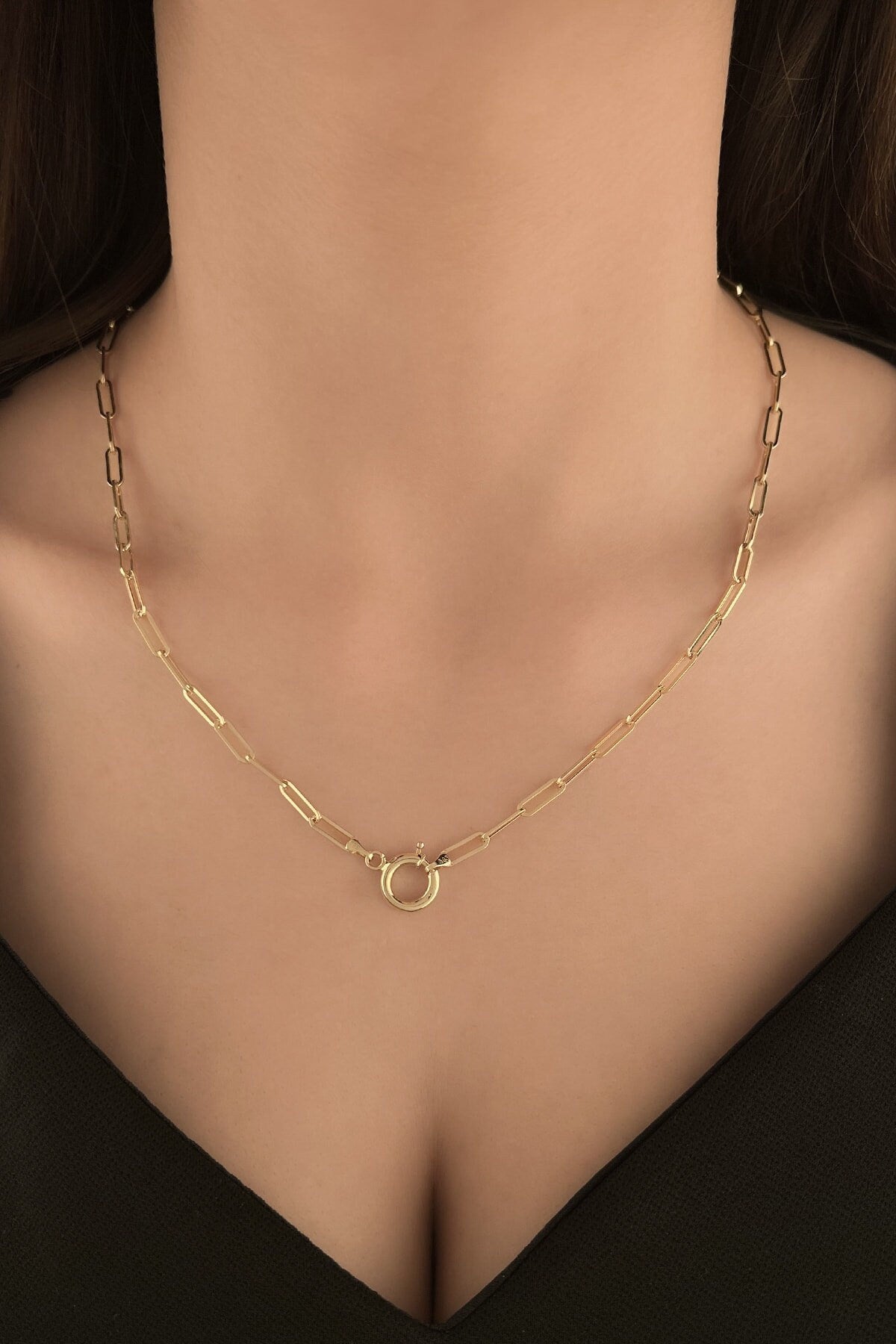 14k Solid Gold Paperclip Chain Necklace, 14k Gold Paperclip Chain