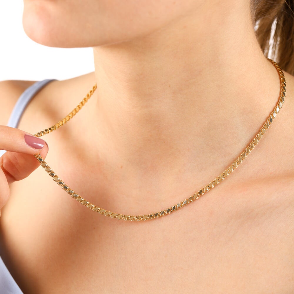 14K Solid Gold Mirror Chain,Gift For Her Him