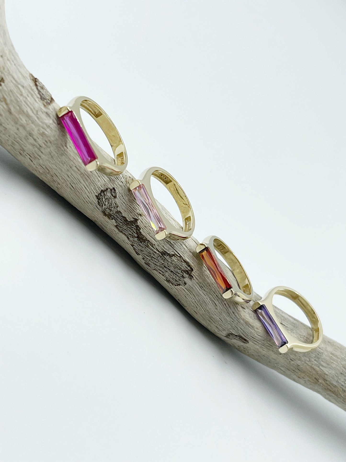 14k Gold Purple zircon Ring, 14k Baguette Pink Ring