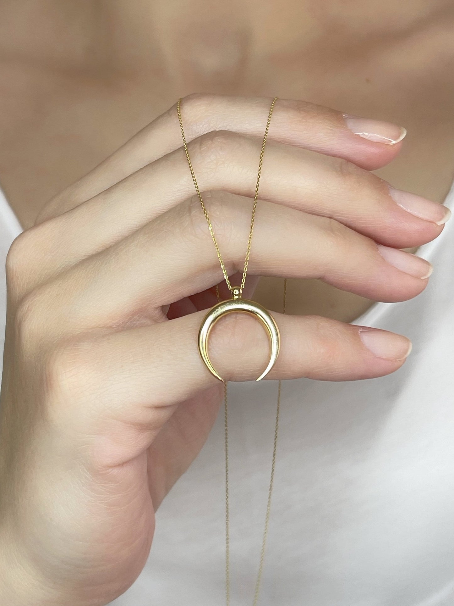 14k Solid Gold Moon Necklace,Real Gold Crescent Necklace