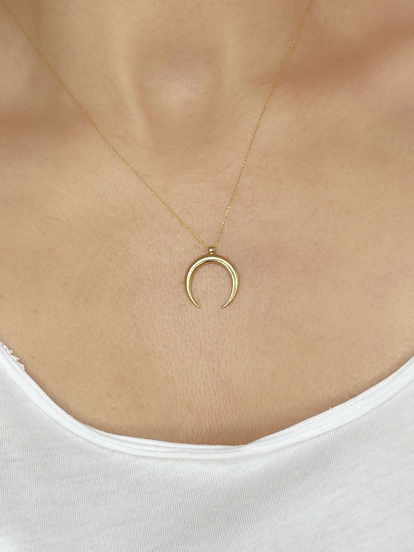 14k Solid Gold Moon Necklace,Real Gold Crescent Necklace