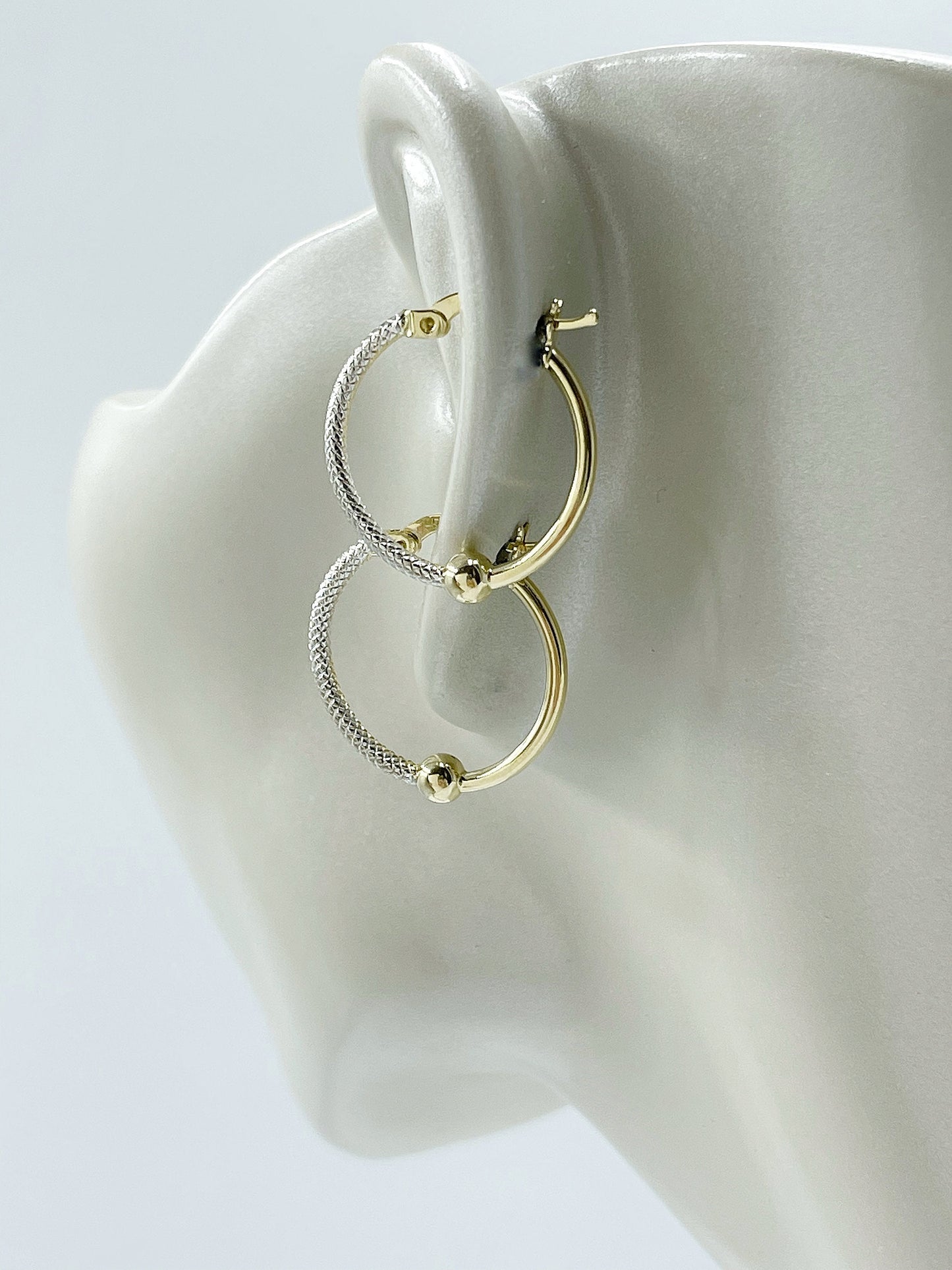 14k Solid Gold Two Tone Hoop Earrings