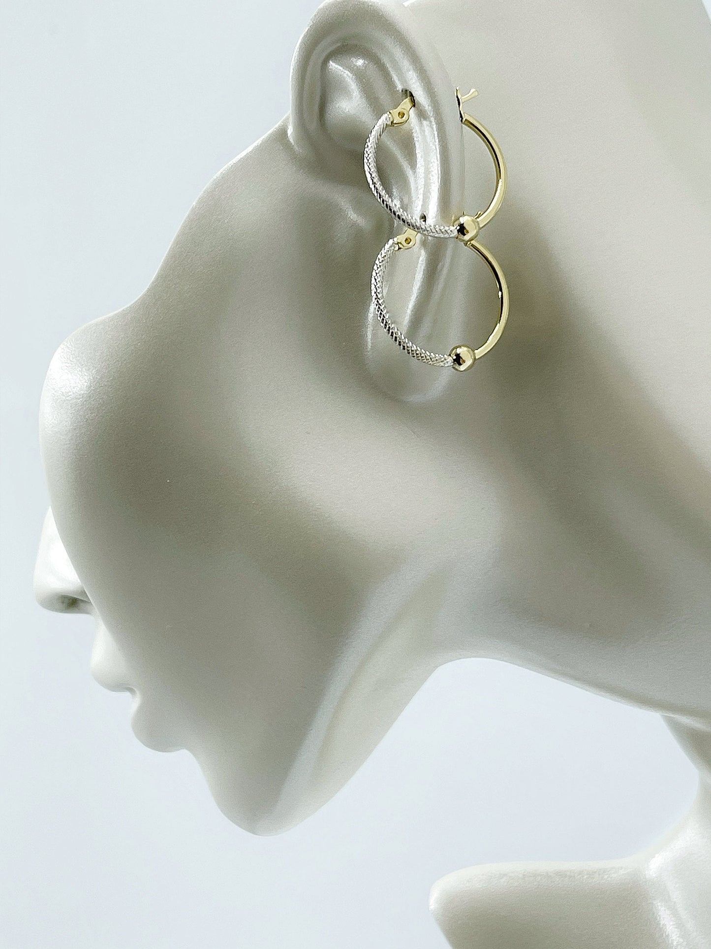 14k Solid Gold Two Tone Hoop Earrings