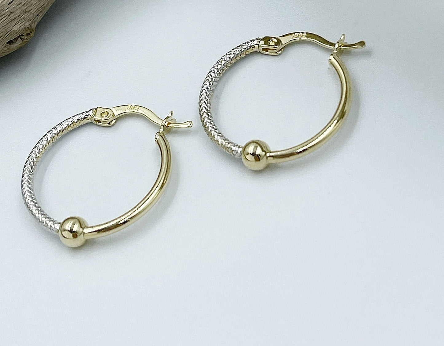 14k Solid Gold Two Tone Hoop Earrings