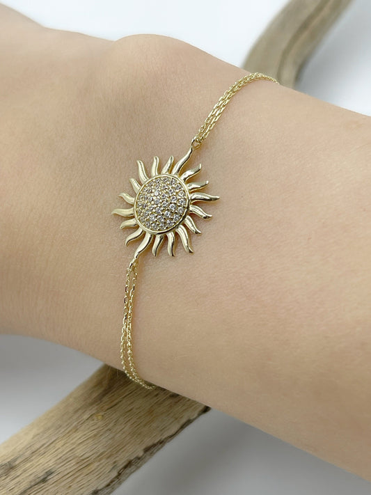 Solid Gold Mini Sun Bracelet, 14K Gold Bracelet