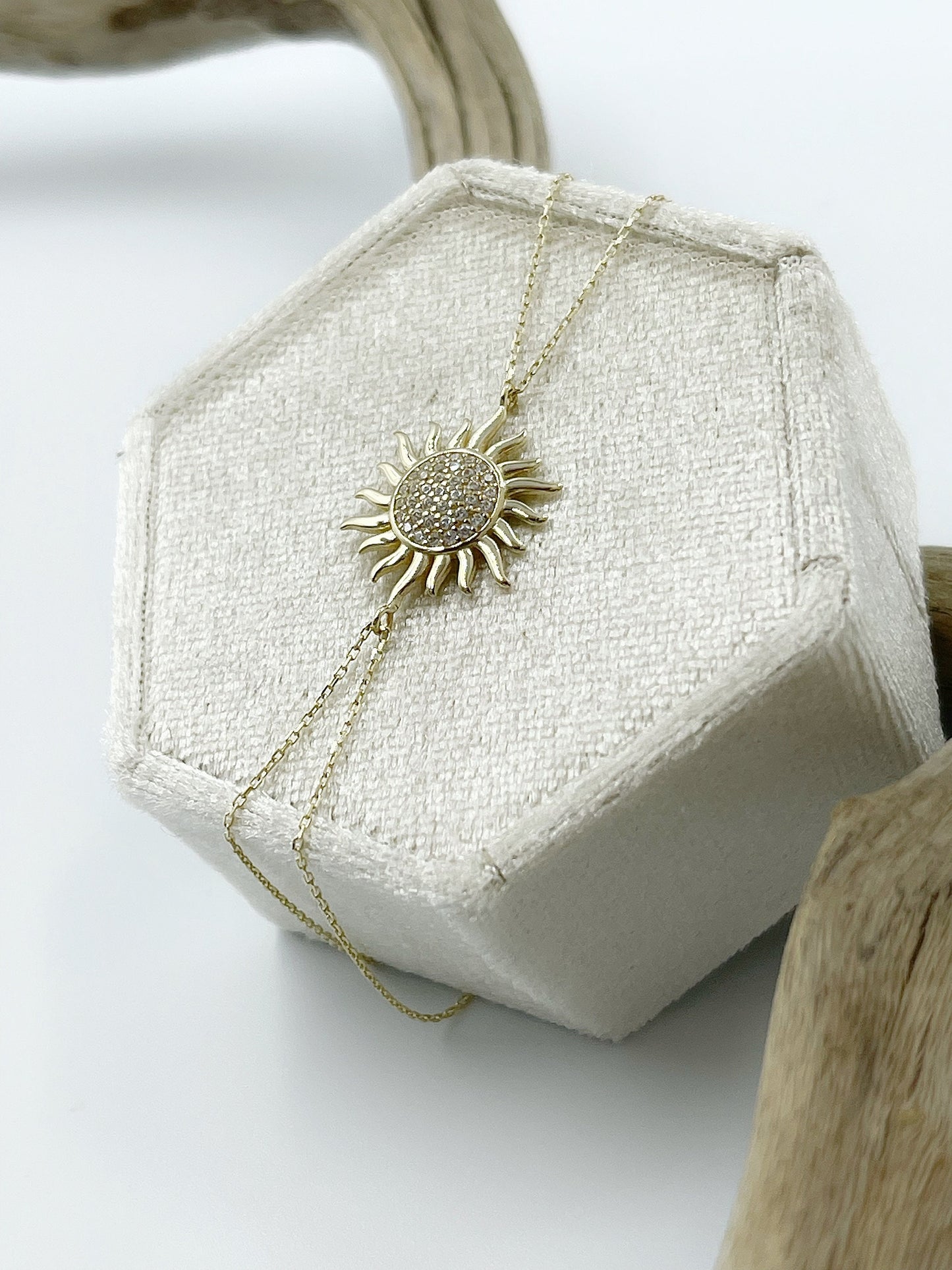 Solid Gold Mini Sun Bracelet, 14K Gold Bracelet