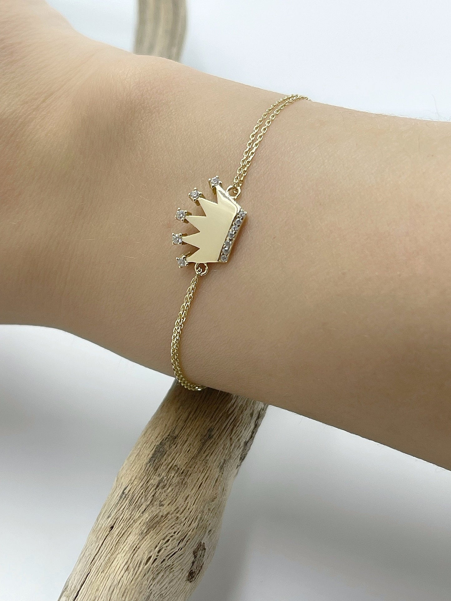 Crown Bracelet, 14k Solid Gold Bracelet