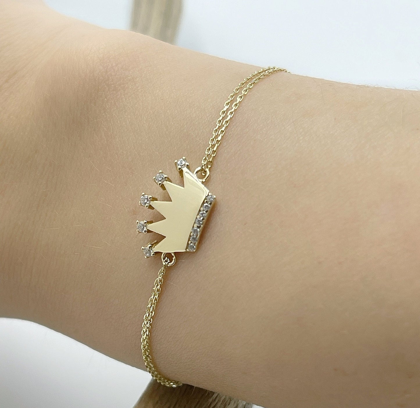 Crown Bracelet, 14k Solid Gold Bracelet