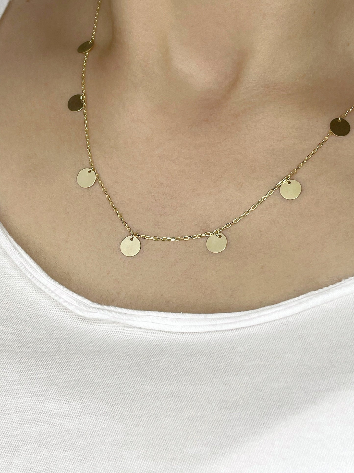 14k Solid Gold Choker Necklace, Real Gold Coin Charm Choker