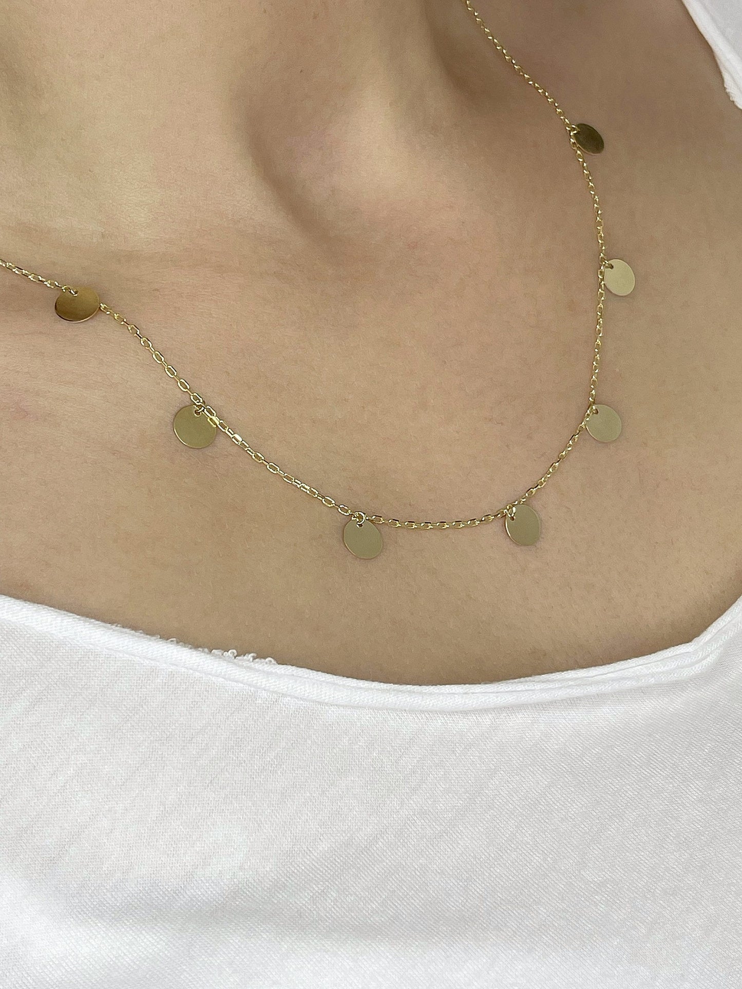 14k Solid Gold Choker Necklace, Real Gold Coin Charm Choker