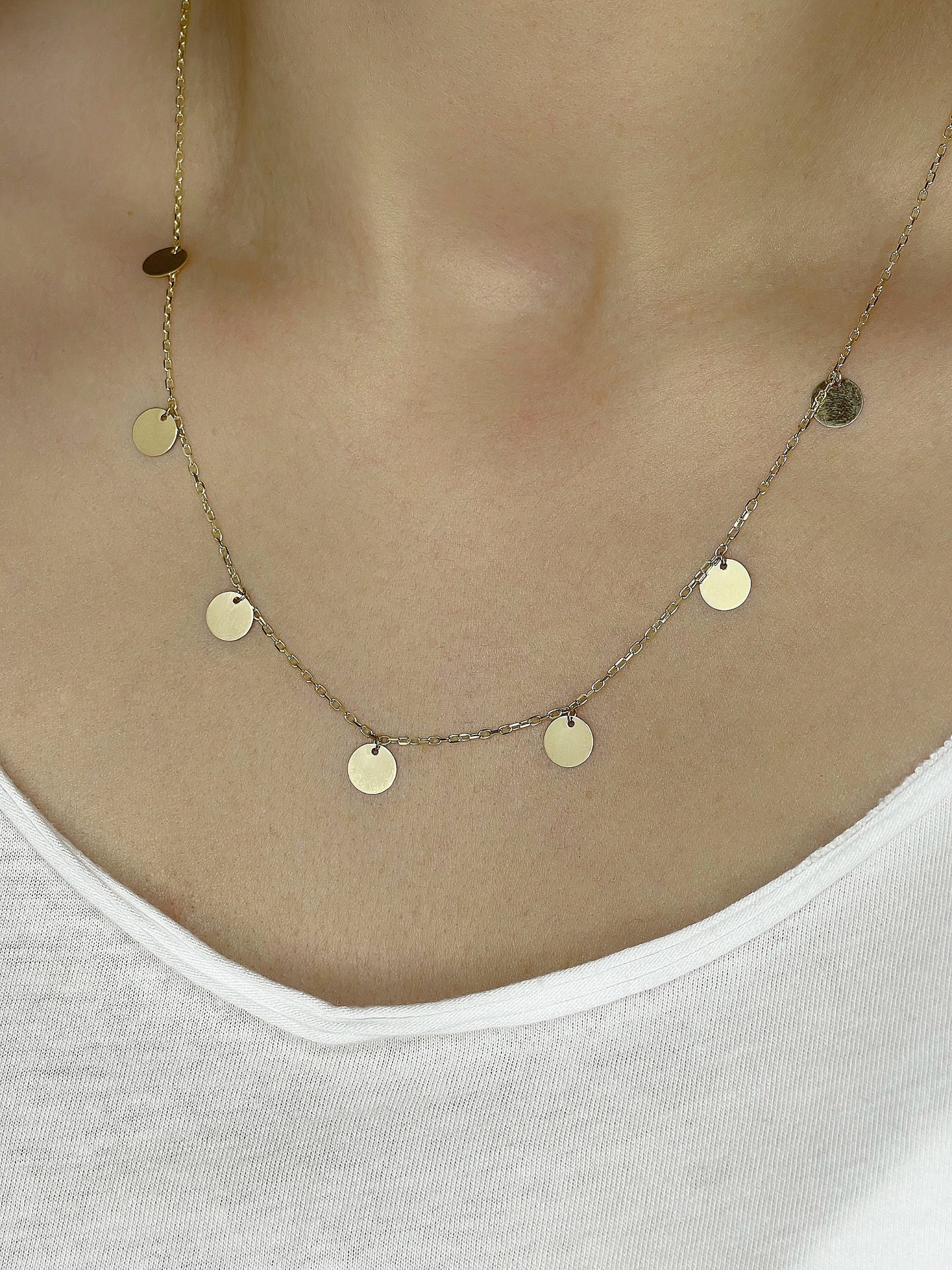 14k Solid Gold Choker Necklace, Real Gold Coin Charm Choker