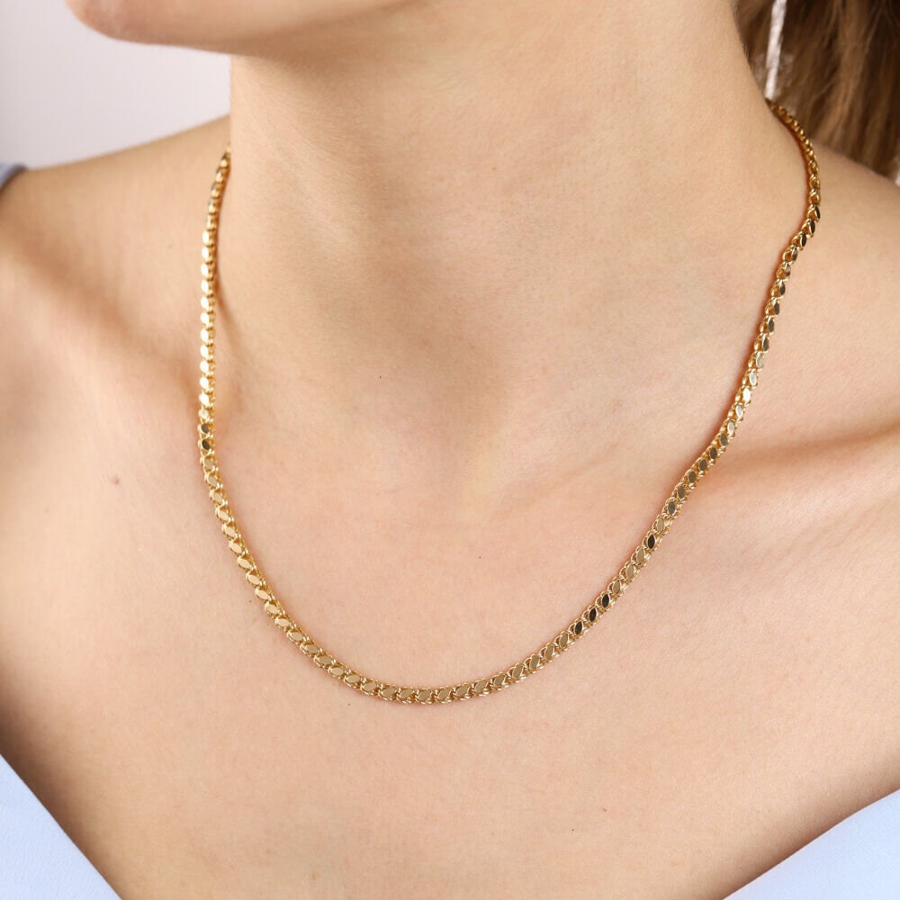 14K Solid Gold Mirror Chain,Gift For Her Him