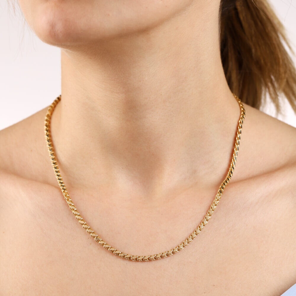 14K Solid Gold Mirror Chain,Gift For Her Him