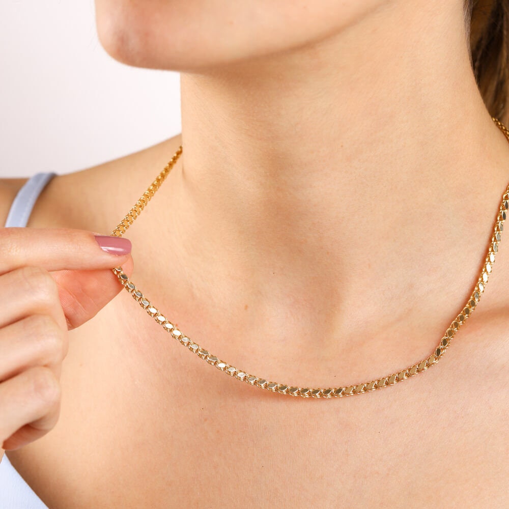 14K Solid Gold Mirror Chain,Gift For Her Him