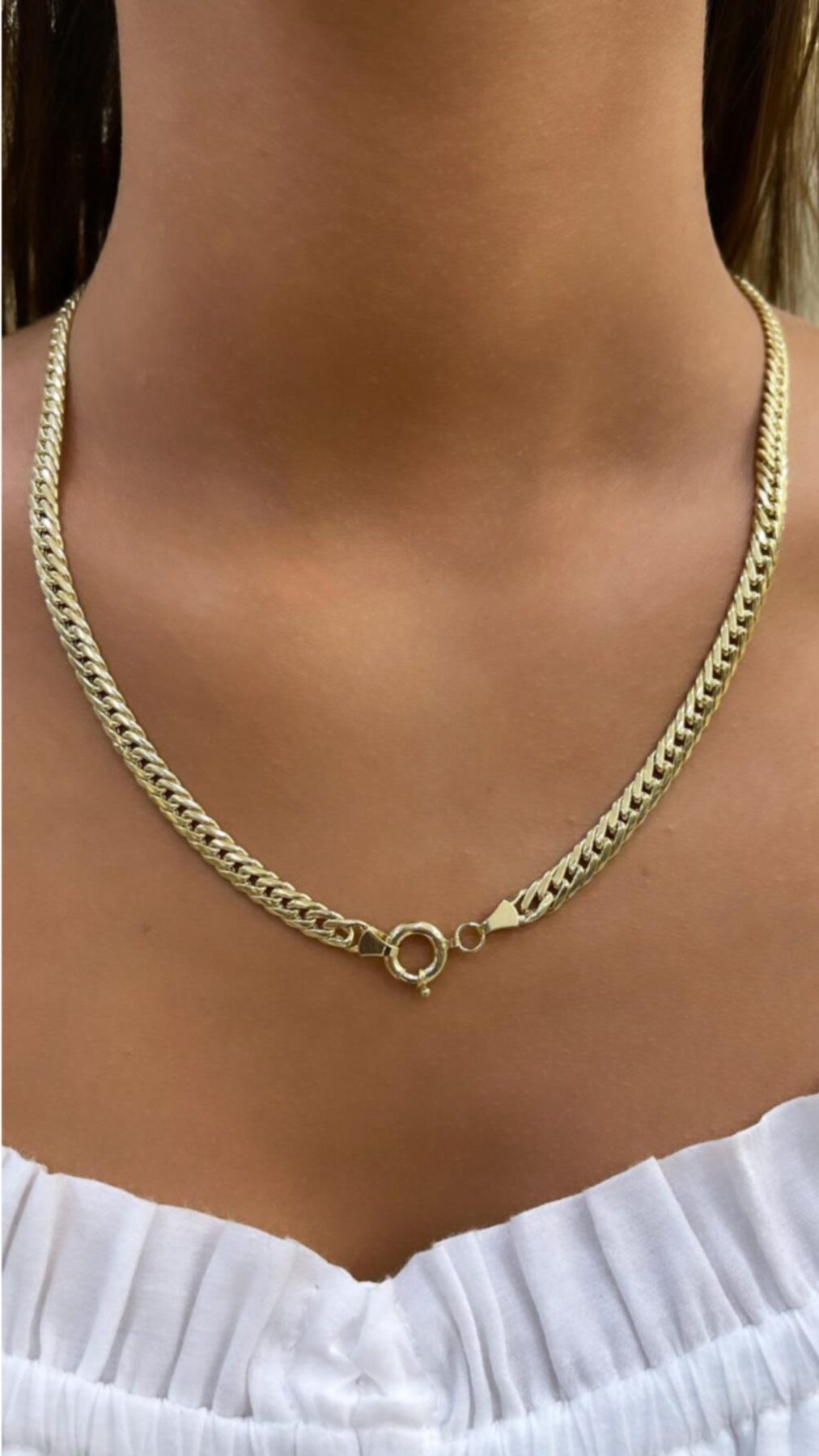 14K Gold Miami Cuban Link Chain Necklace For Women