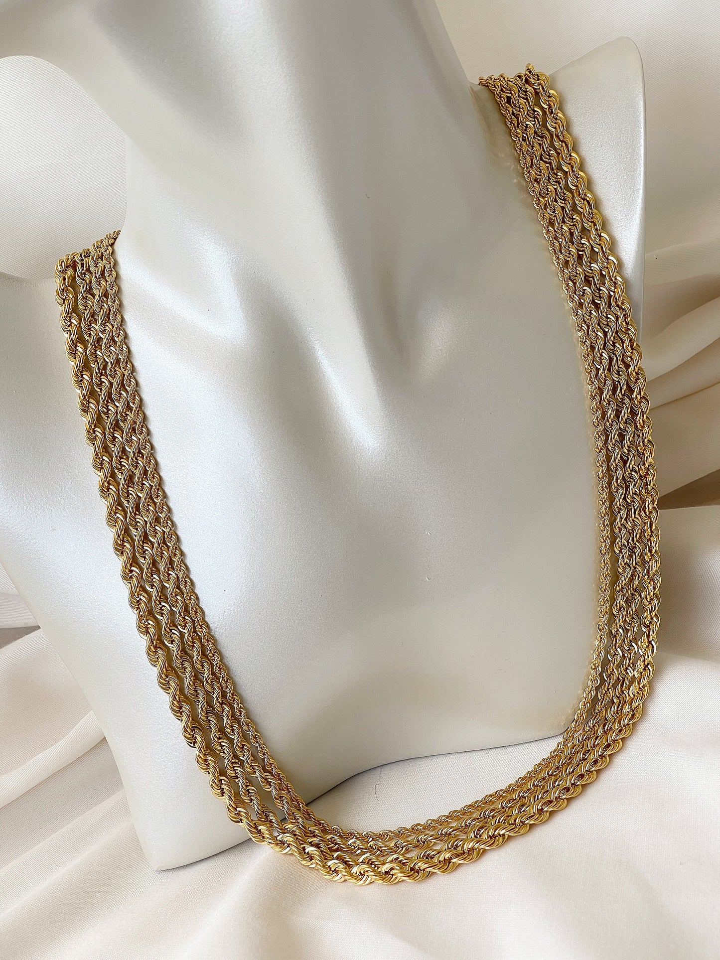 14K Solid Gold Rope Chain Necklace, Diamond cut rope Chain