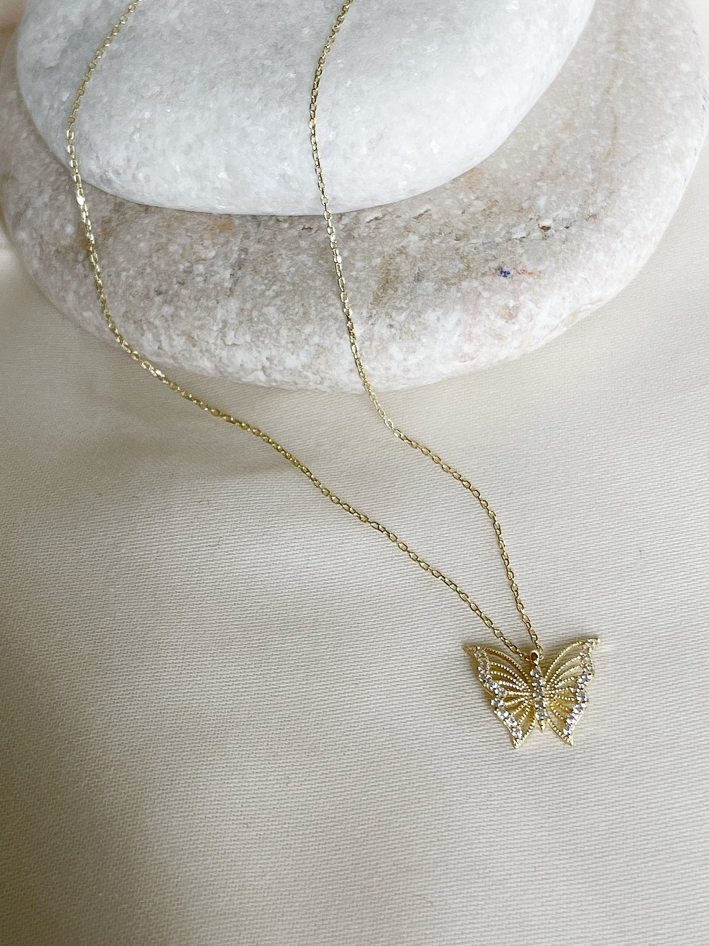 14k Solid Gold Butterfly Necklace,Butterfly Gold Pendant