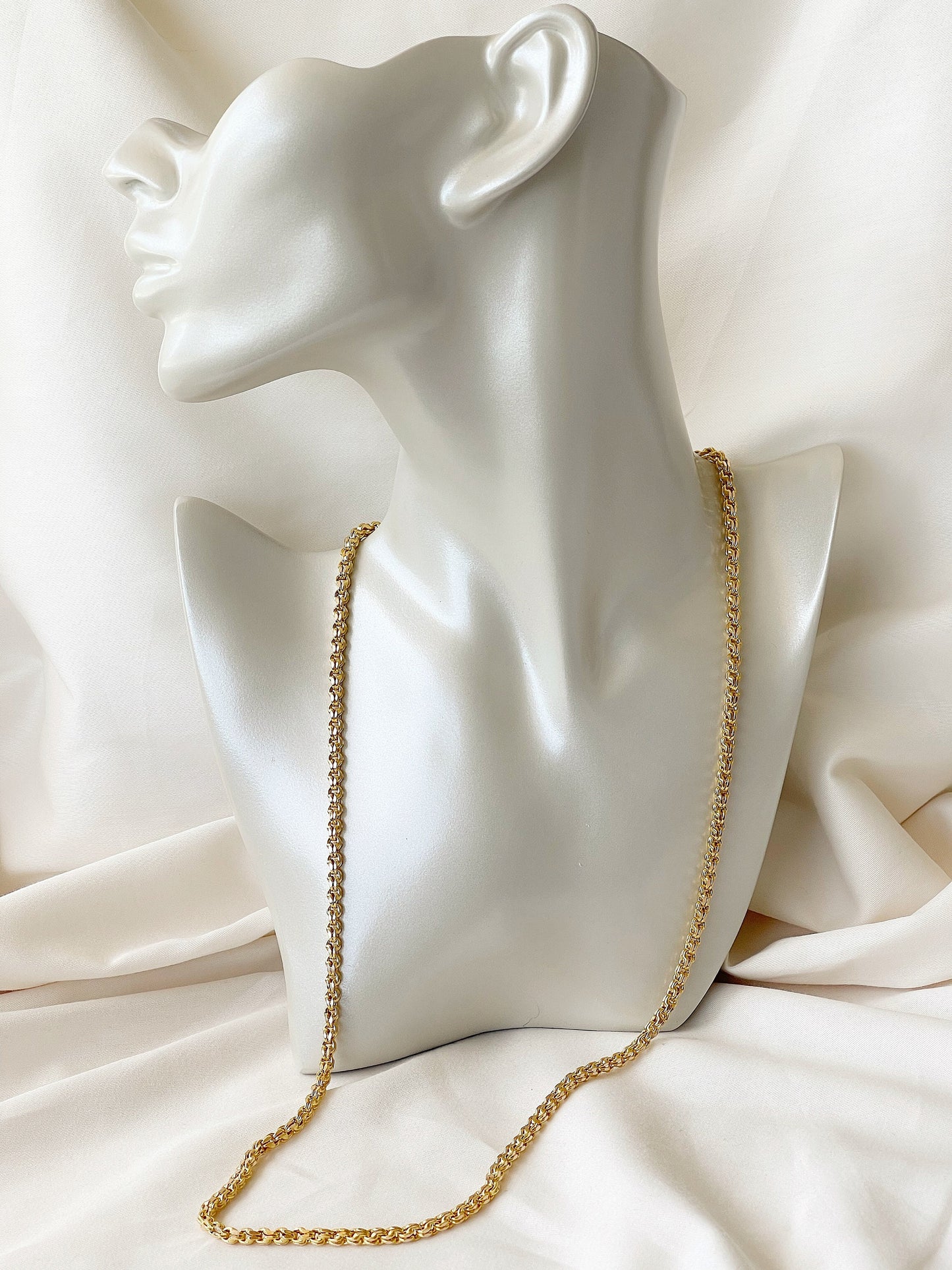 14K Solid Gold Rope Chain Necklace, Diamond cut rope Chain