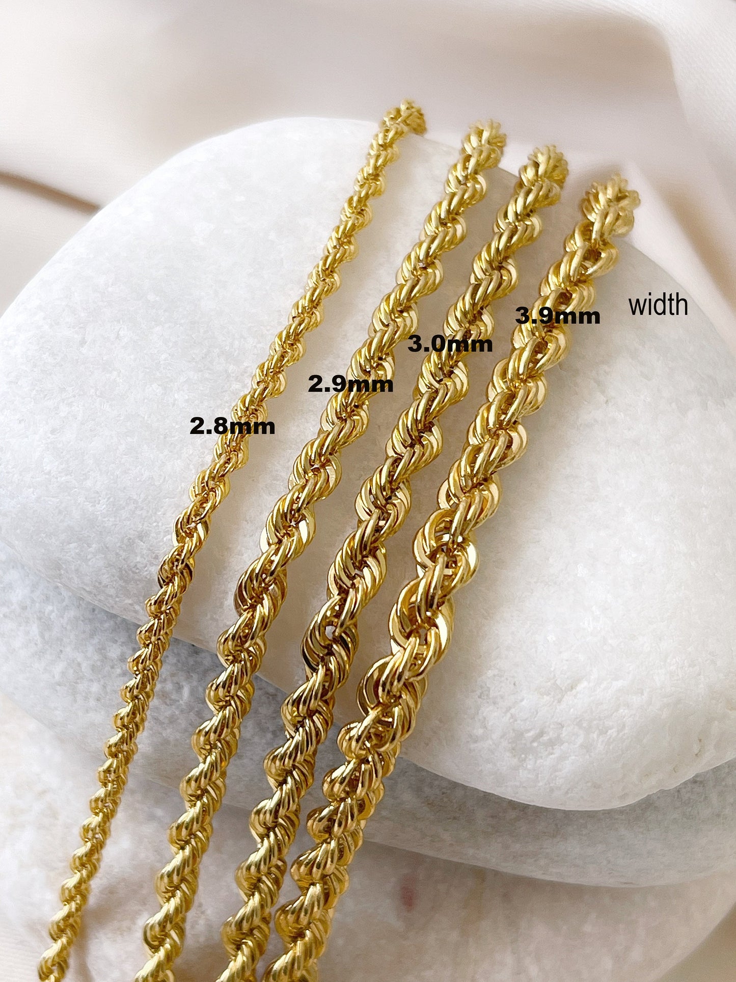 14K Solid Gold Rope Chain Necklace, Diamond cut rope Chain