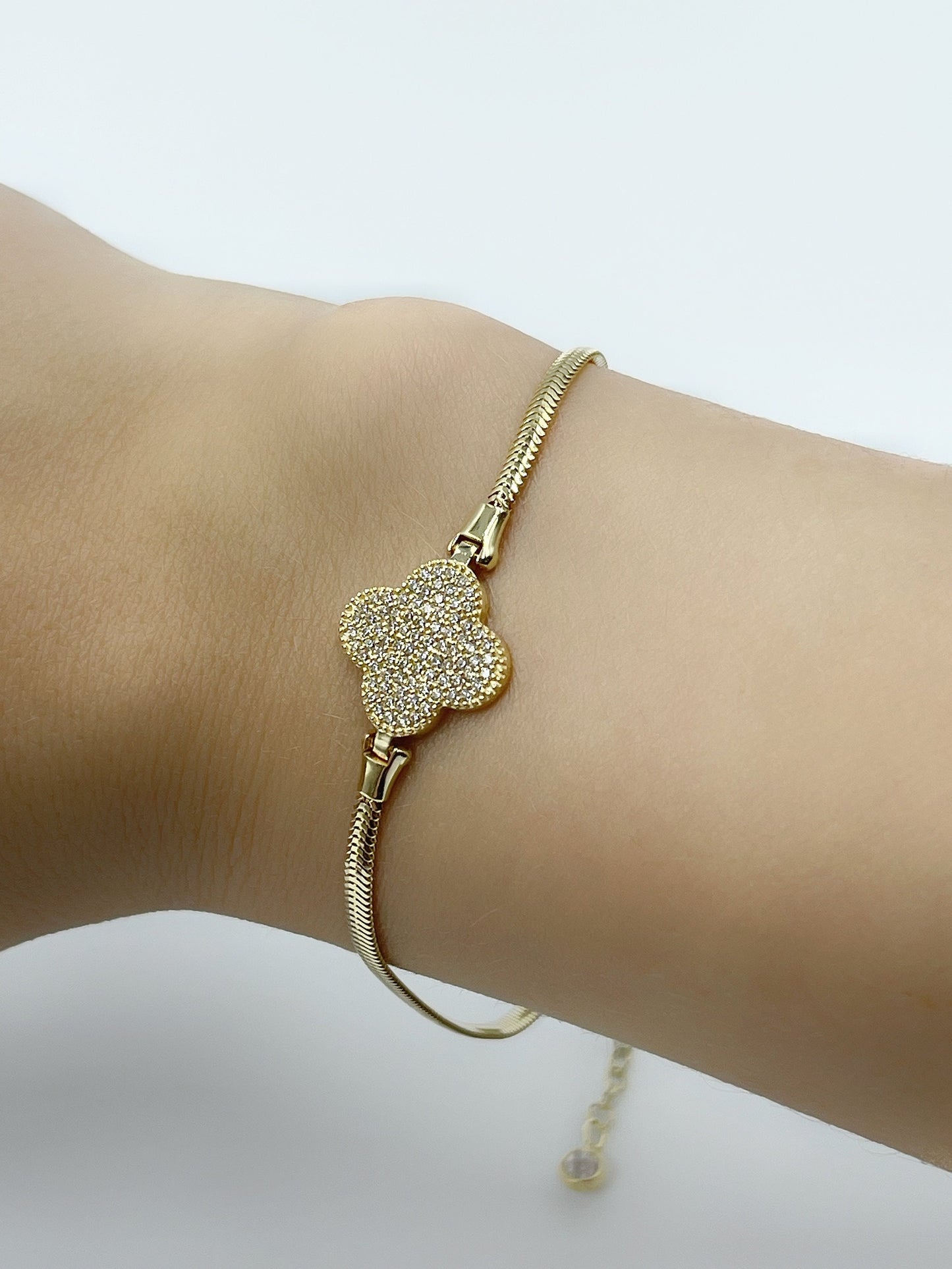 14k Solid Gold Four Leaf Clover Bracelet