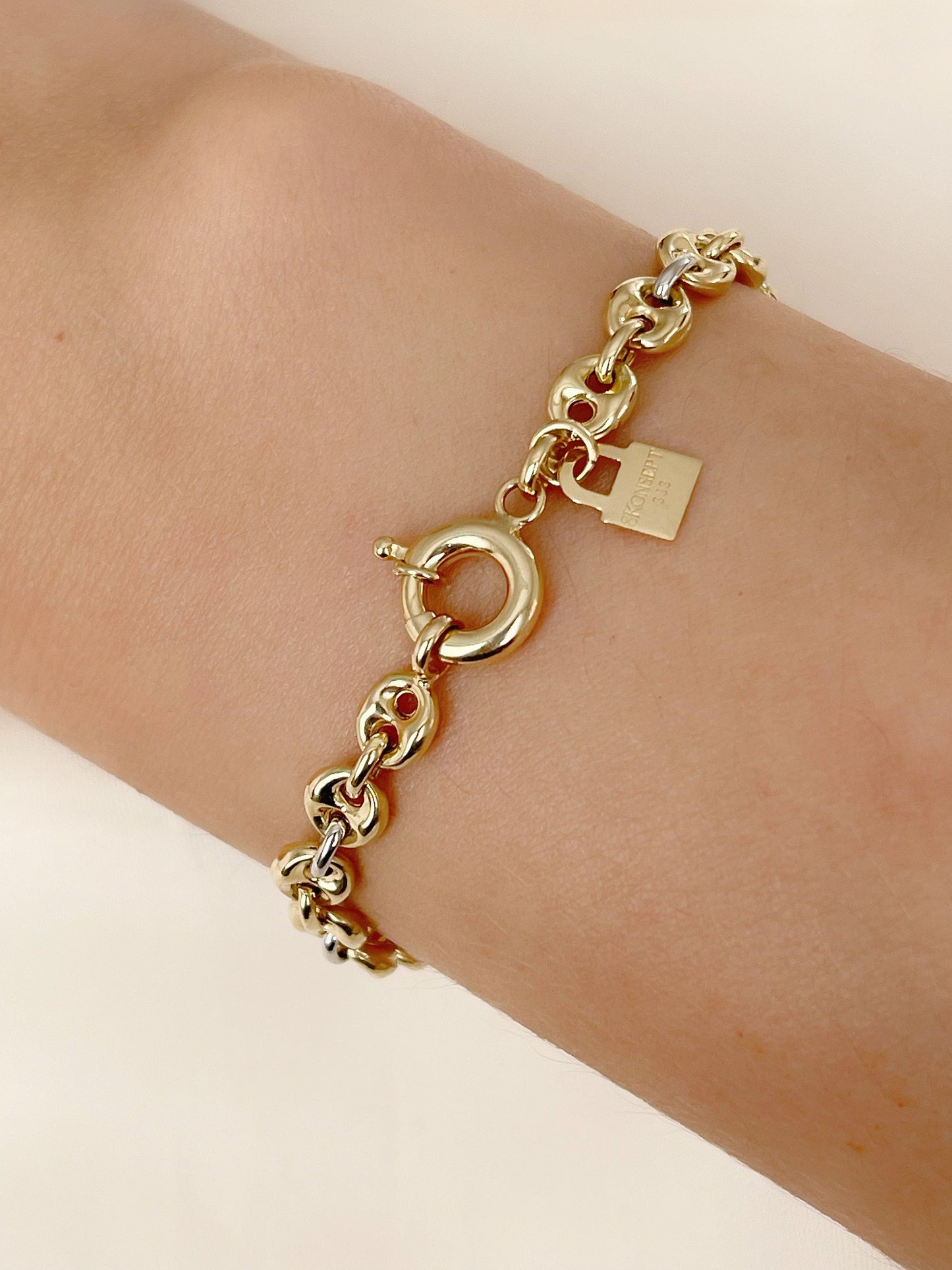 Gold Puffed Mariner Chain Bracelet