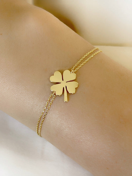 14k Solid Gold Clover Bracelet