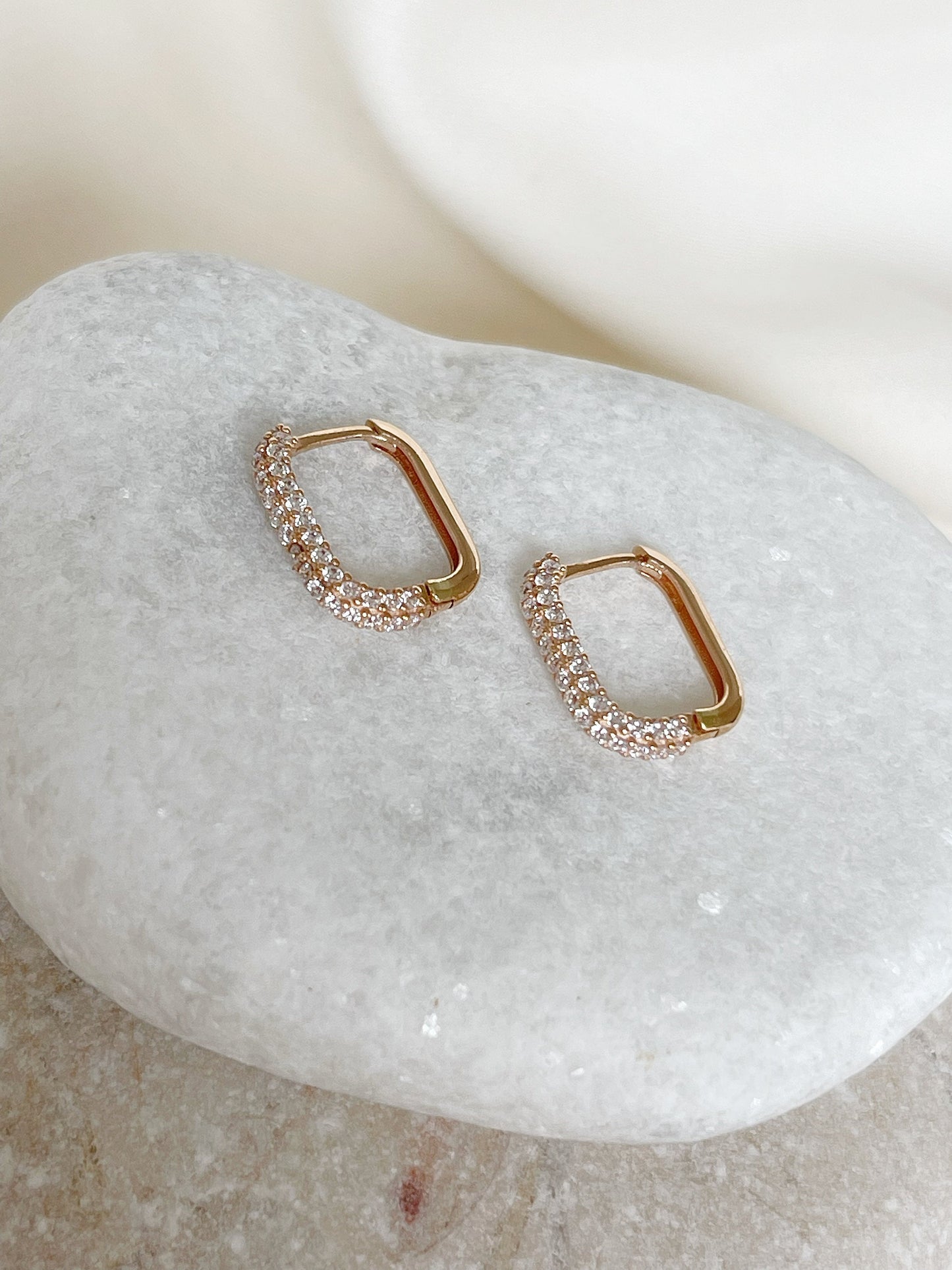 14k Gold Rectangular Hoop Earrings Chunky