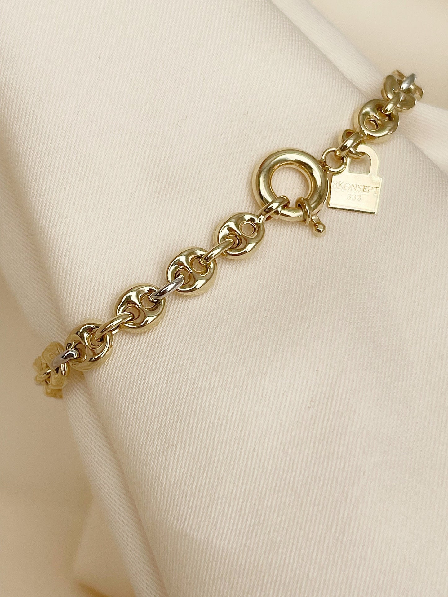 Gold Puffed Mariner Chain Bracelet