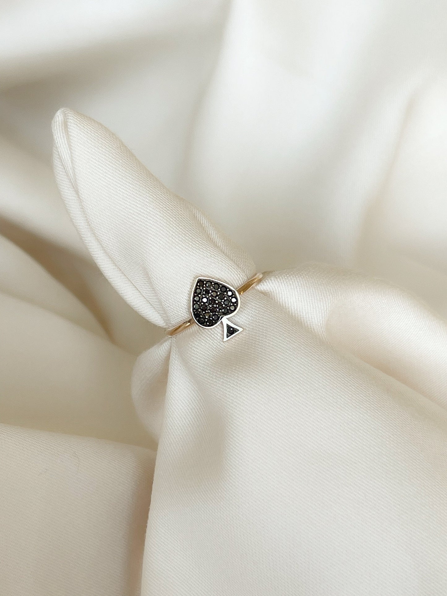 14K Solid Gold Black Heart Black Stone Ring