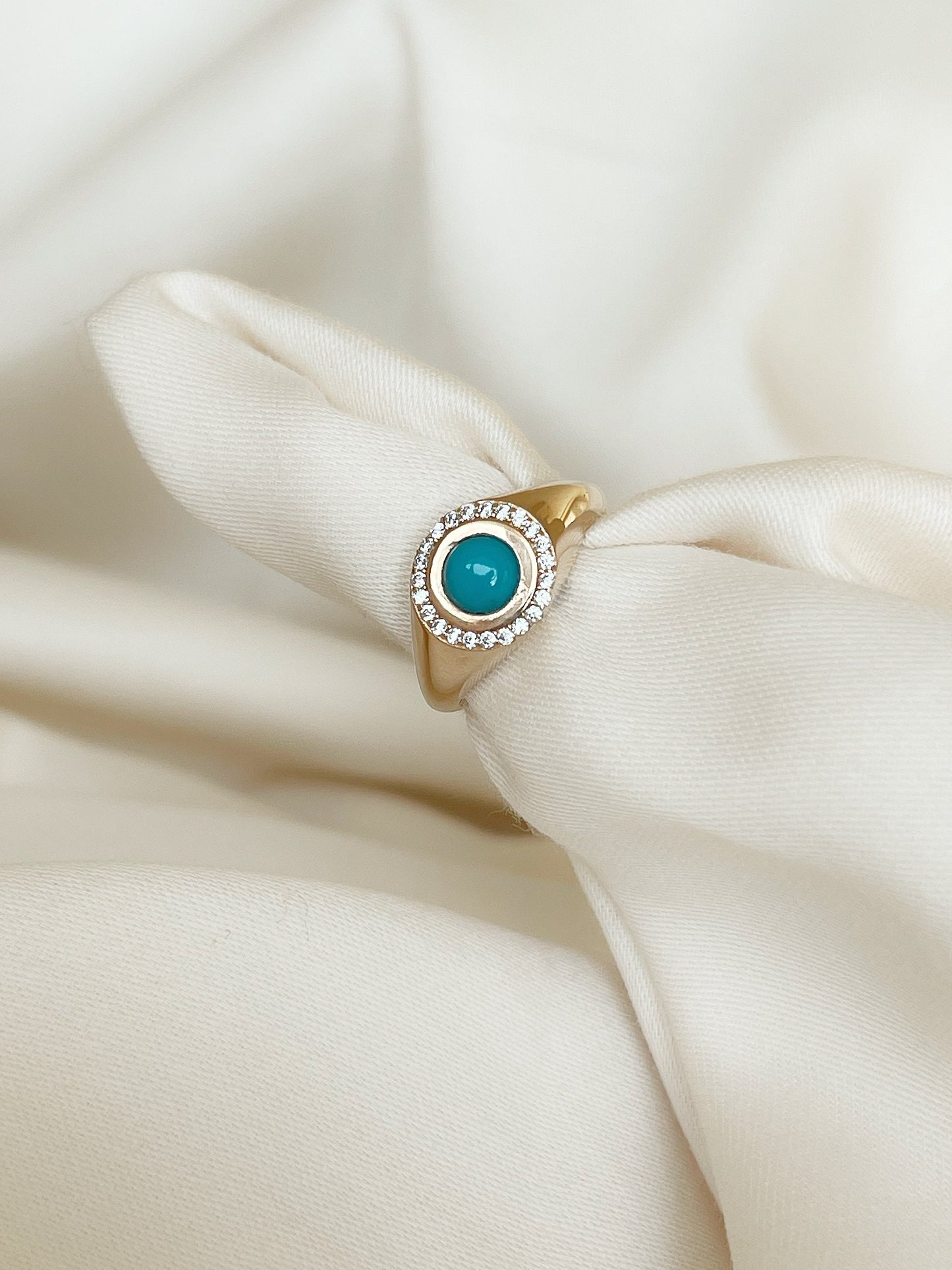 14K Solid Gold Blue Opal Ring