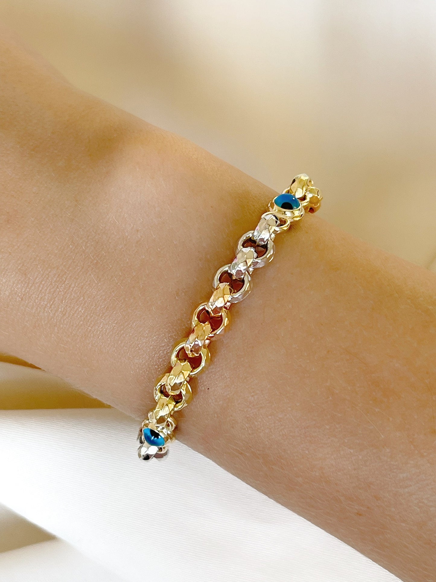 Solid Gold 3 Color, Heavy Rolo Bracelet