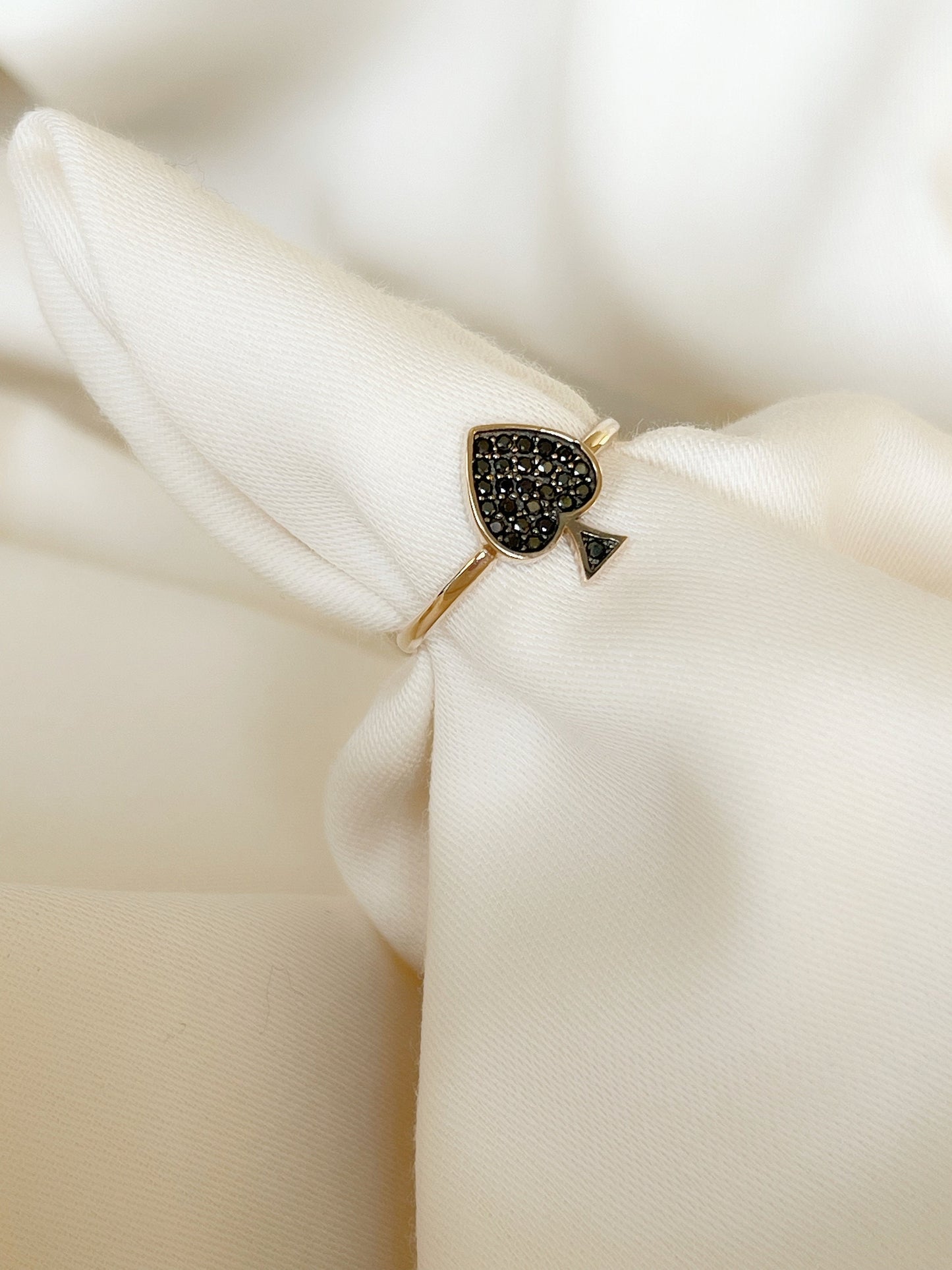 14K Solid Gold Black Heart Black Stone Ring