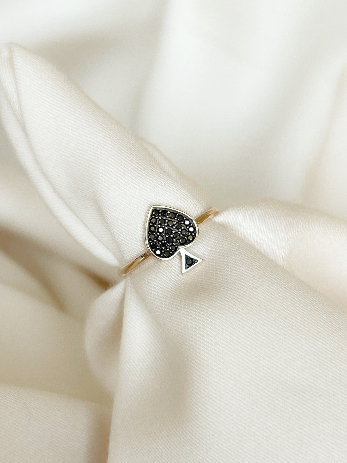 14K Solid Gold Black Heart Black Stone Ring